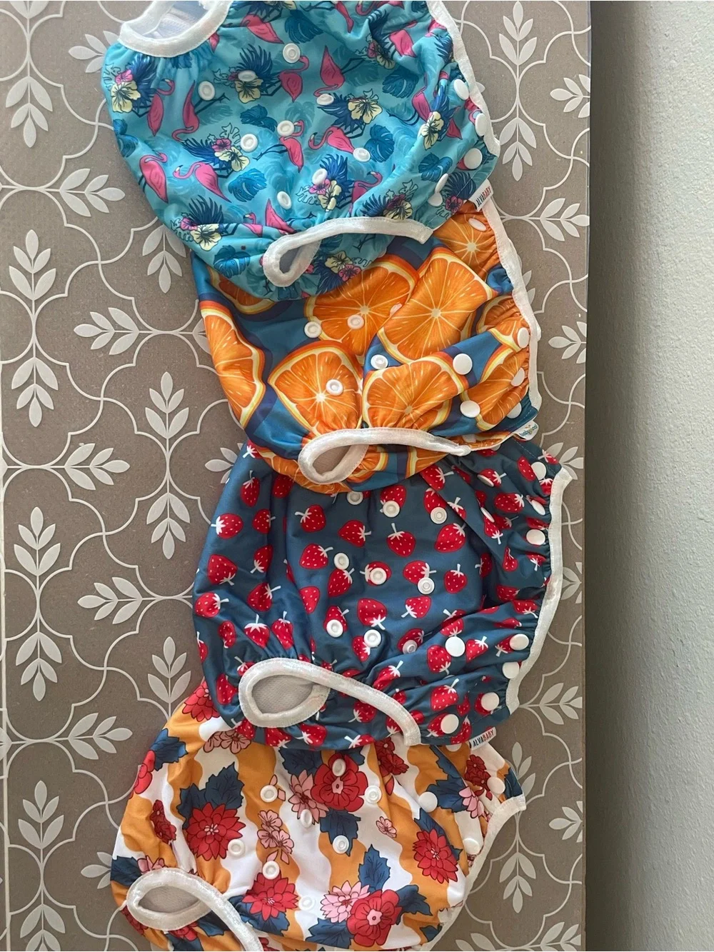 ALVABABY…..Reusable Diaper Cover in Blue with Fruit & Floral Prints